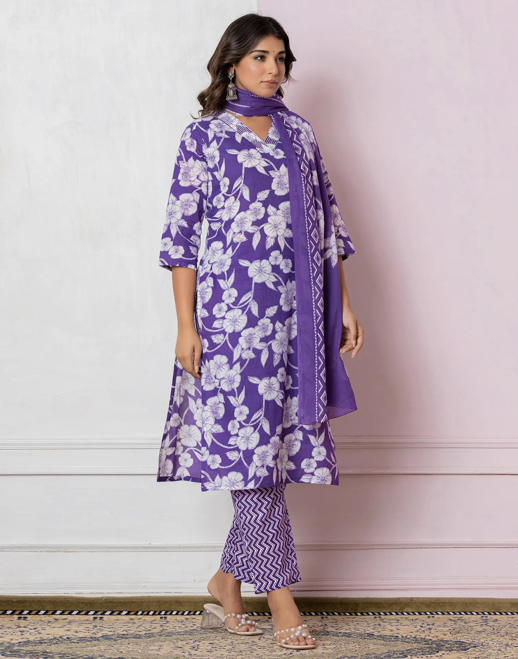 Viscose Rayon Floral Print Straight 3 Piece Kurta Set