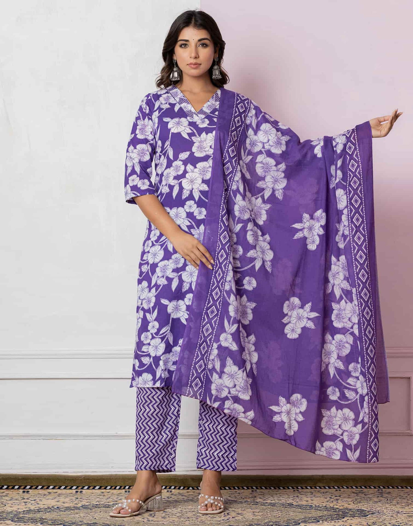 Cotton Printed Straight Kurta with Pant & Dupatta