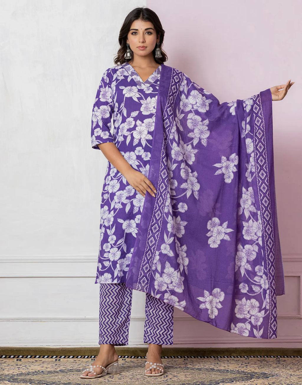 Viscose Rayon Floral Print Straight 3 Piece Kurta Set