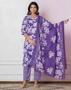 Viscose Rayon Floral Print Straight 3 Piece Kurta Set
