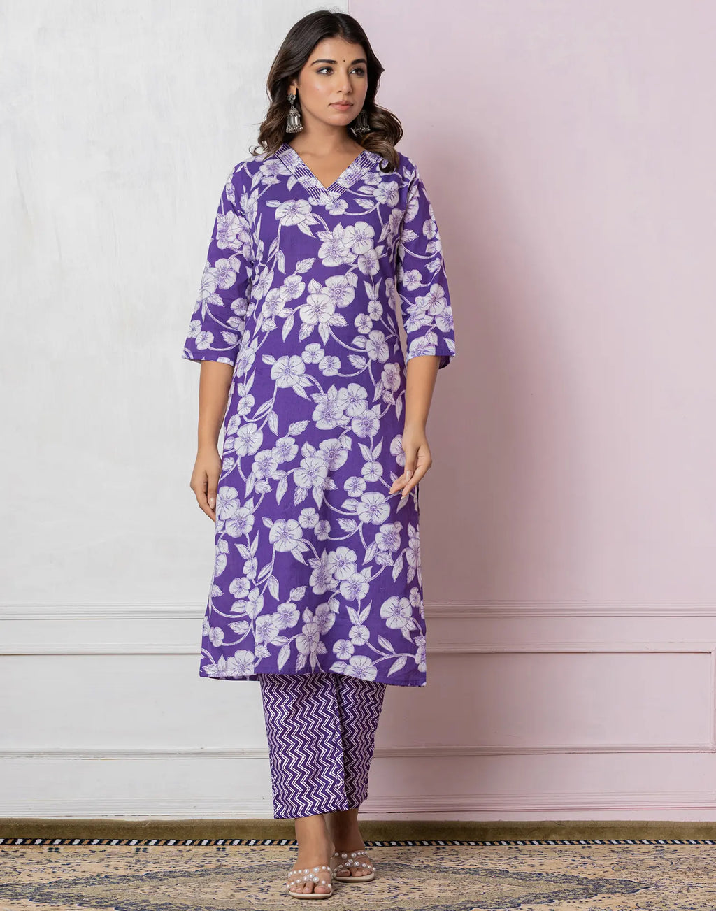 Viscose Rayon Floral Print Straight 3 Piece Kurta Set