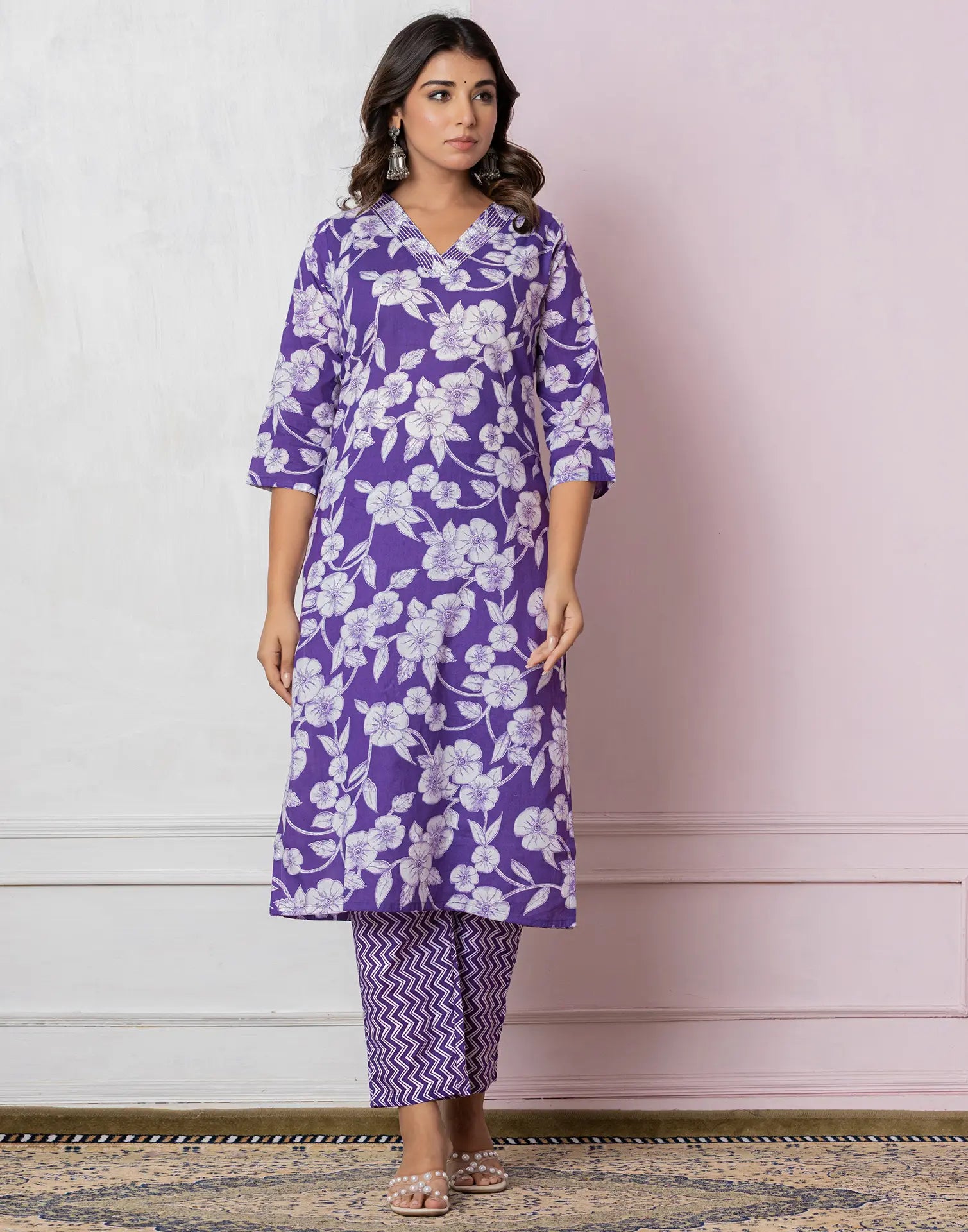 Viscose Rayon Floral Print Straight 3 Piece Kurta Set