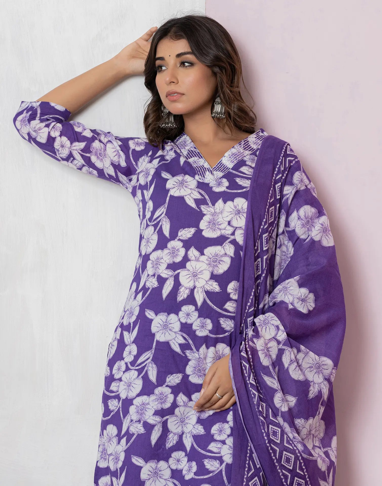 Viscose Rayon Floral Print Straight 3 Piece Kurta Set