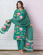 Viscose Rayon Floral Print Straight 3 Piece Kurta Set