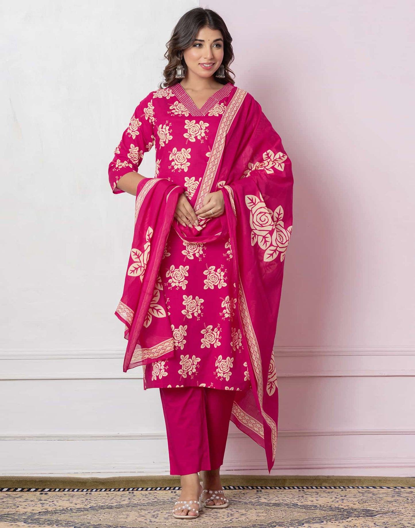 Cotton Printed Straight Kurta with Pant & Dupatta