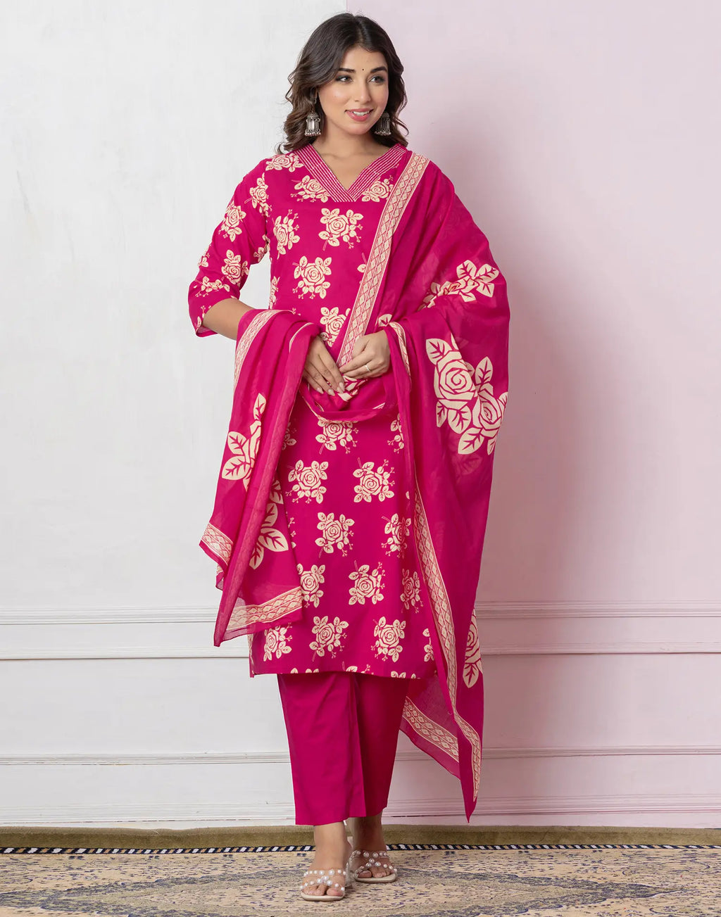 Viscose Rayon Floral Print Straight 3 Piece Kurta Set