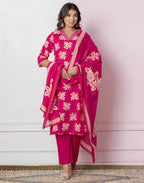 Viscose Rayon Floral Print Straight 3 Piece Kurta Set
