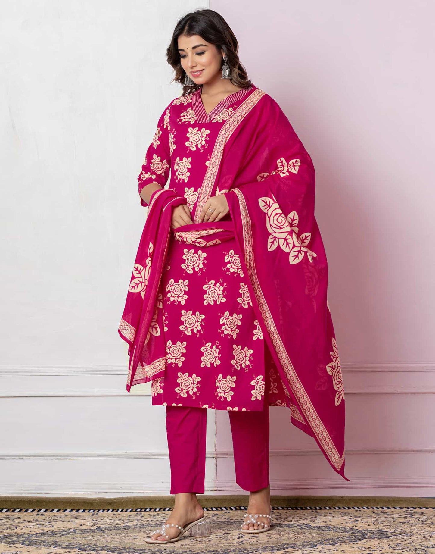 Cotton Printed Straight Kurta with Pant & Dupatta