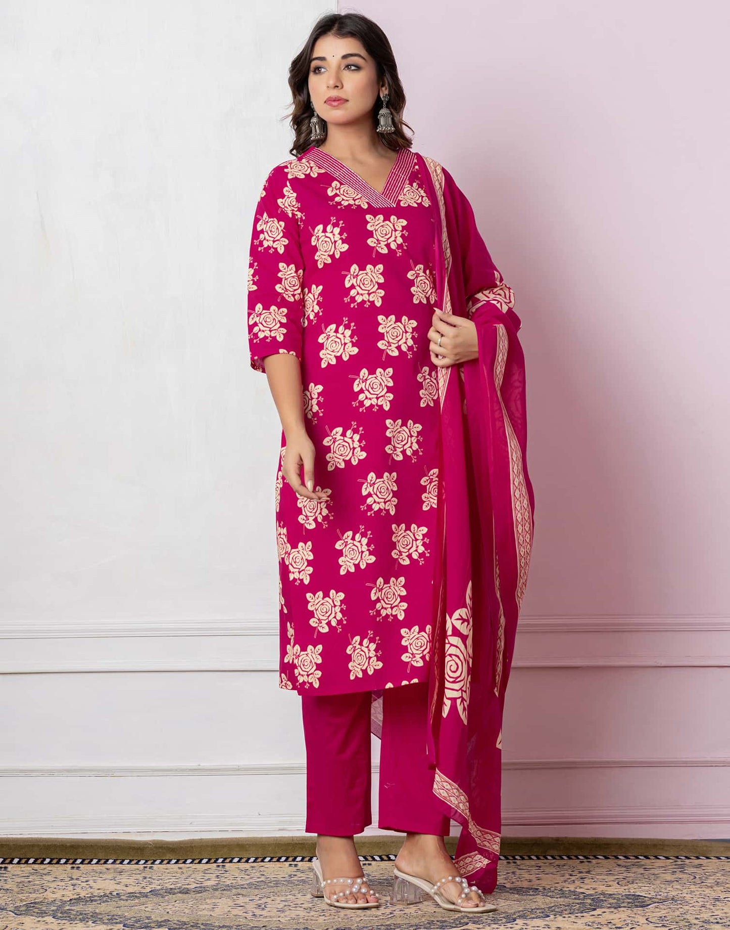 Cotton Printed Straight Kurta with Pant & Dupatta
