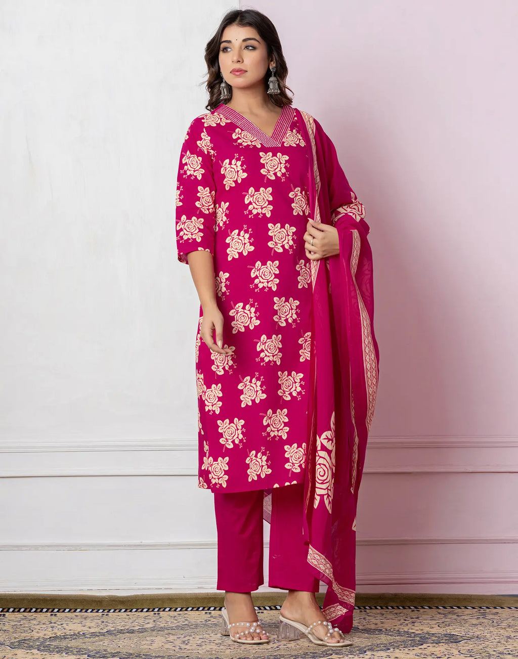 Viscose Rayon Floral Print Straight 3 Piece Kurta Set