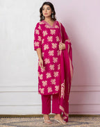 Viscose Rayon Floral Print Straight 3 Piece Kurta Set