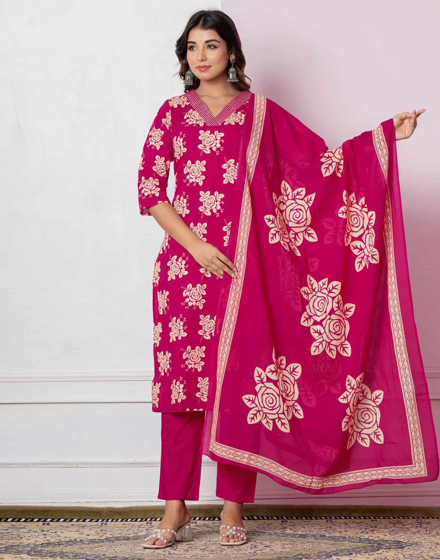 Cotton Printed Straight Kurta with Pant & Dupatta