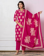 Viscose Rayon Floral Print Straight 3 Piece Kurta Set