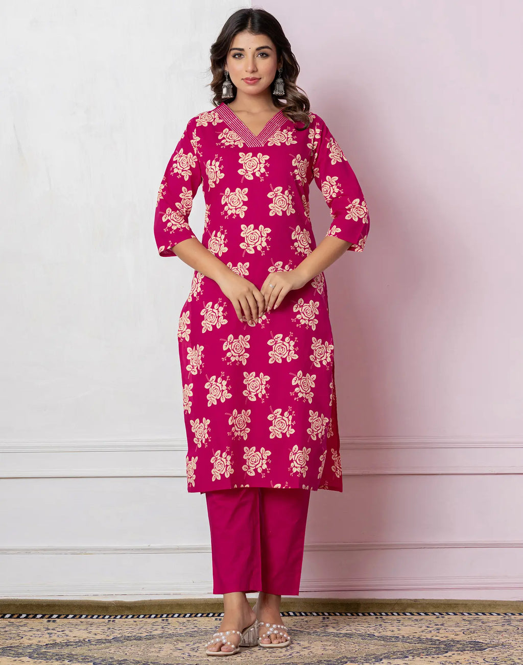 Viscose Rayon Floral Print Straight 3 Piece Kurta Set