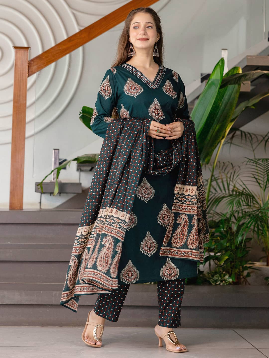 Cotton Printed Straight Kurta with Pant & Dupatta