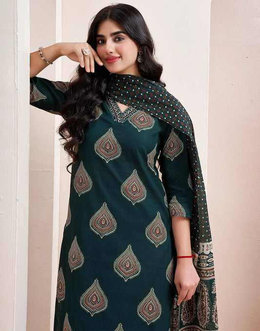 Viscose Rayon Printed Straight 3 Piece Kurta Set