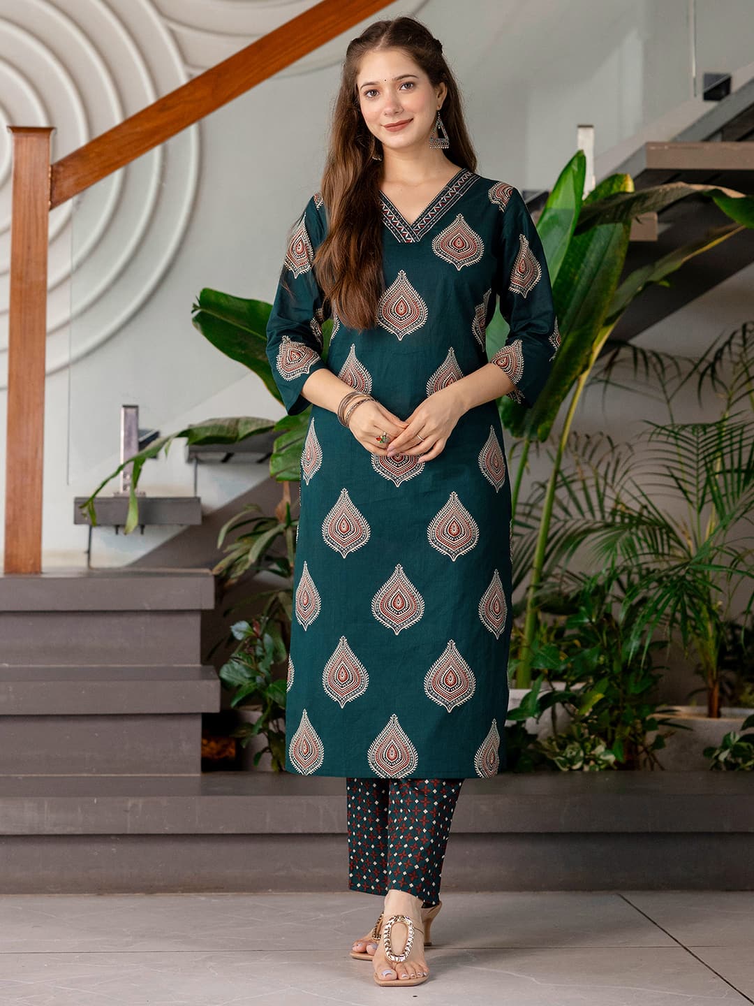 Cotton Printed Straight Kurta with Pant & Dupatta