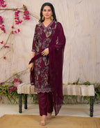 Skylee Silk Embroidered Straight 3 Piece Kurta Set For Woman