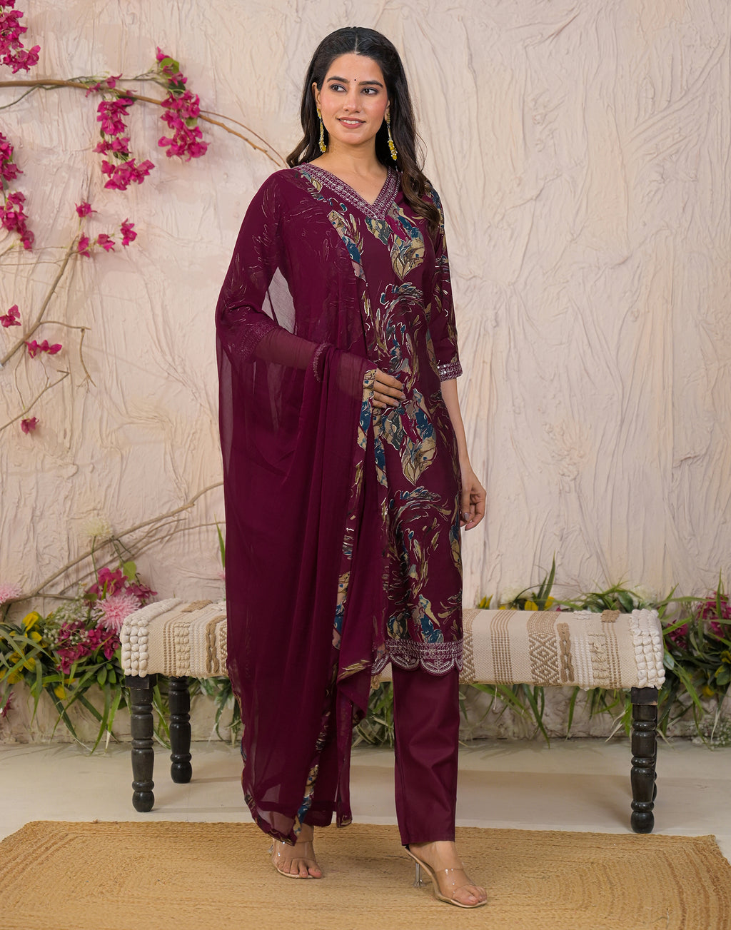 Skylee Silk Embroidered Straight 3 Piece Kurta Set For Woman