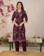 Skylee Silk Embroidered Straight 3 Piece Kurta Set For Woman