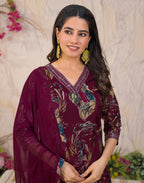 Skylee Silk Embroidered Straight 3 Piece Kurta Set For Woman