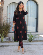 Skylee Cotton Printed Straight 3 Piece Kurta Set For Woman