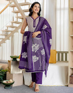 Viscose Rayon Floral Print Straight 3 Piece Kurta Set