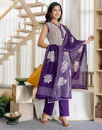 Viscose Rayon Floral Print Straight 3 Piece Kurta Set