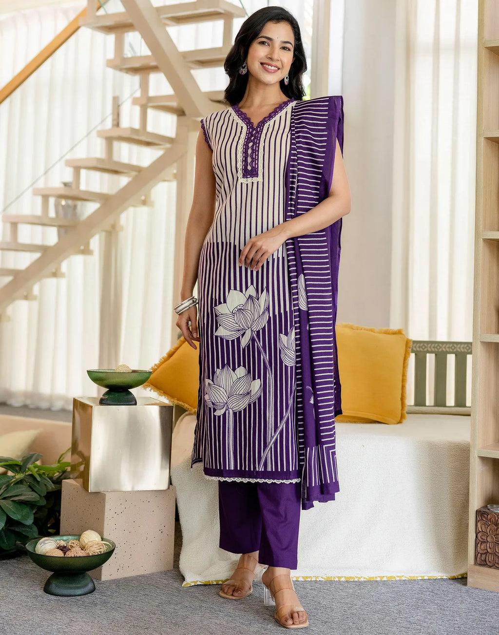 Viscose Rayon Floral Print Straight 3 Piece Kurta Set