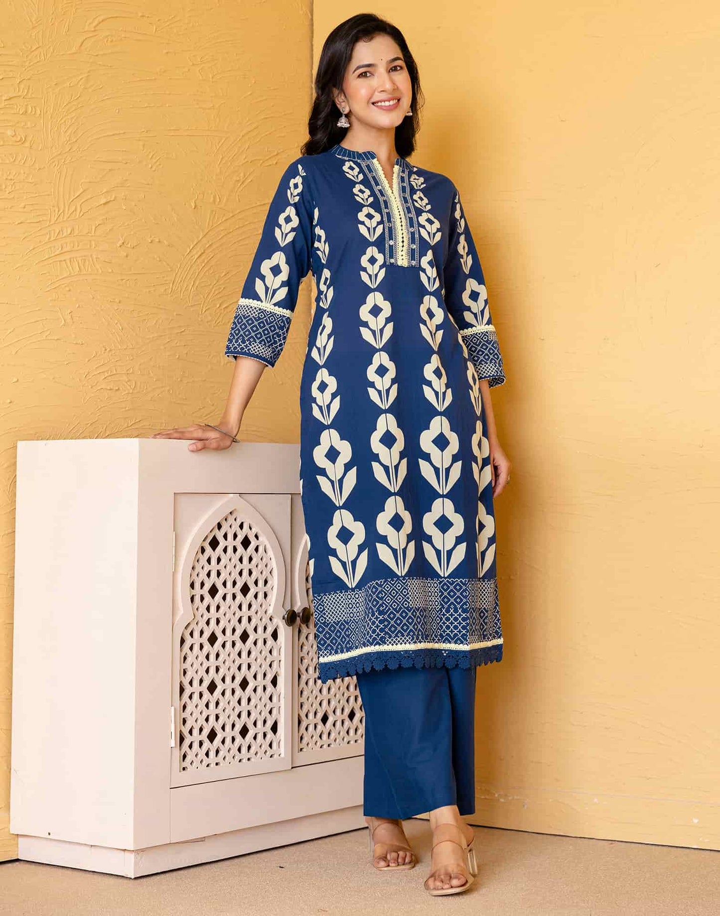 Cotton Printed Straight Kurta with Pant & Dupatta