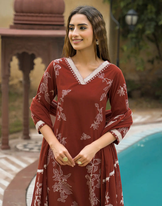 Viscose Rayon Printed Straight 3 Piece Kurta Set