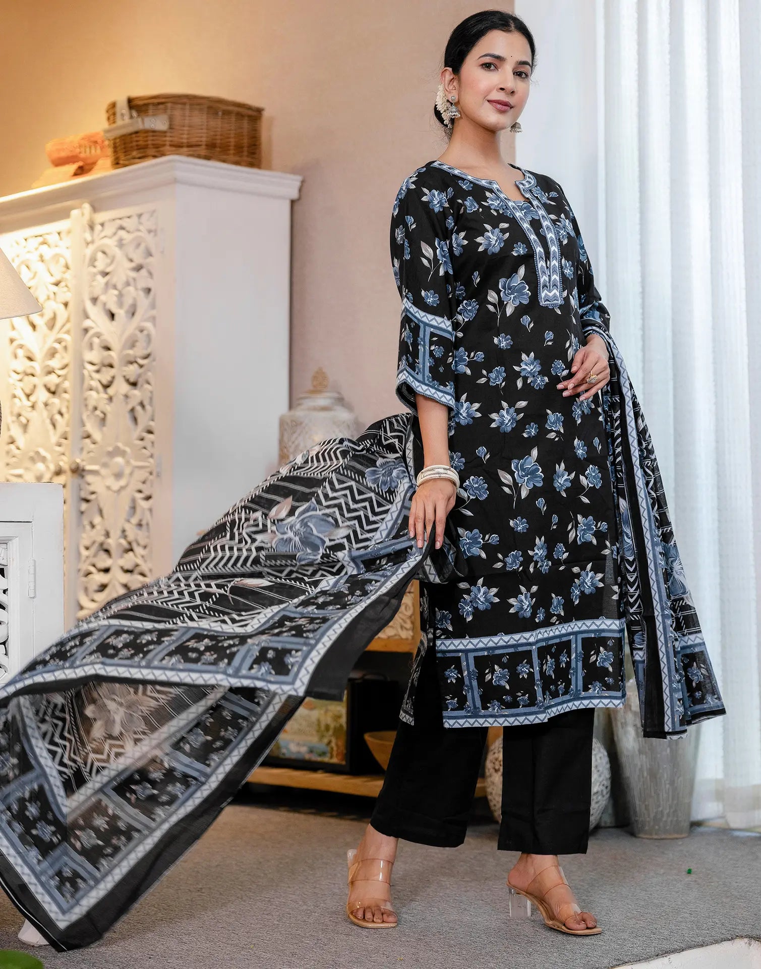 Viscose Rayon Floral Print Straight 3 Piece Kurta Set