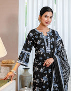 Viscose Rayon Floral Print Straight 3 Piece Kurta Set