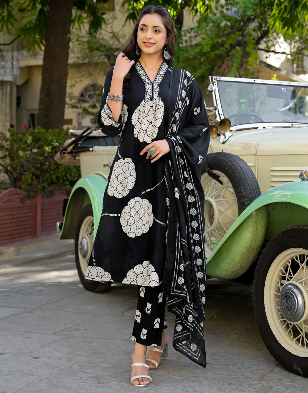 Viscose Rayon Printed A-Line 3 Piece Kurta Set