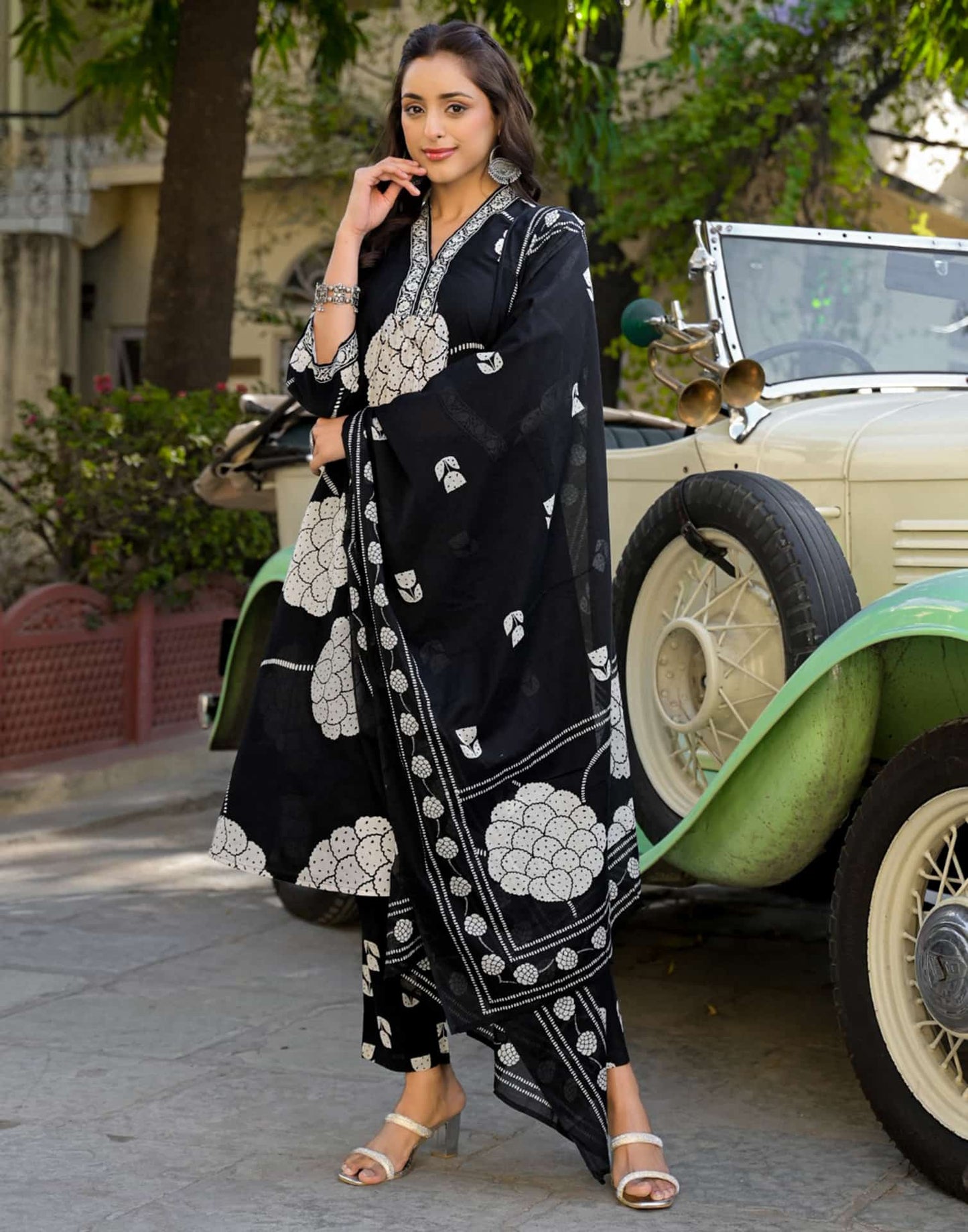 Cotton Printed A-Line Kurta with Pant & Dupatta