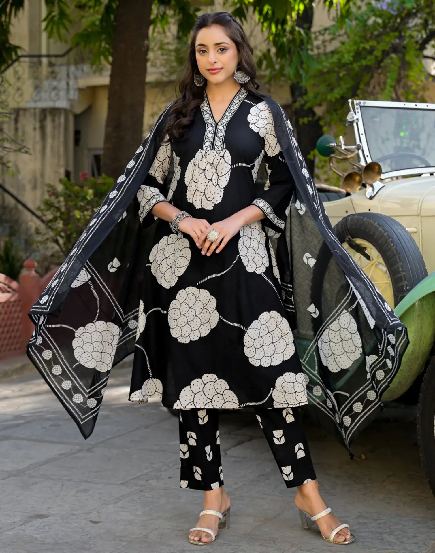 Viscose Rayon Printed A-Line 3 Piece Kurta Set