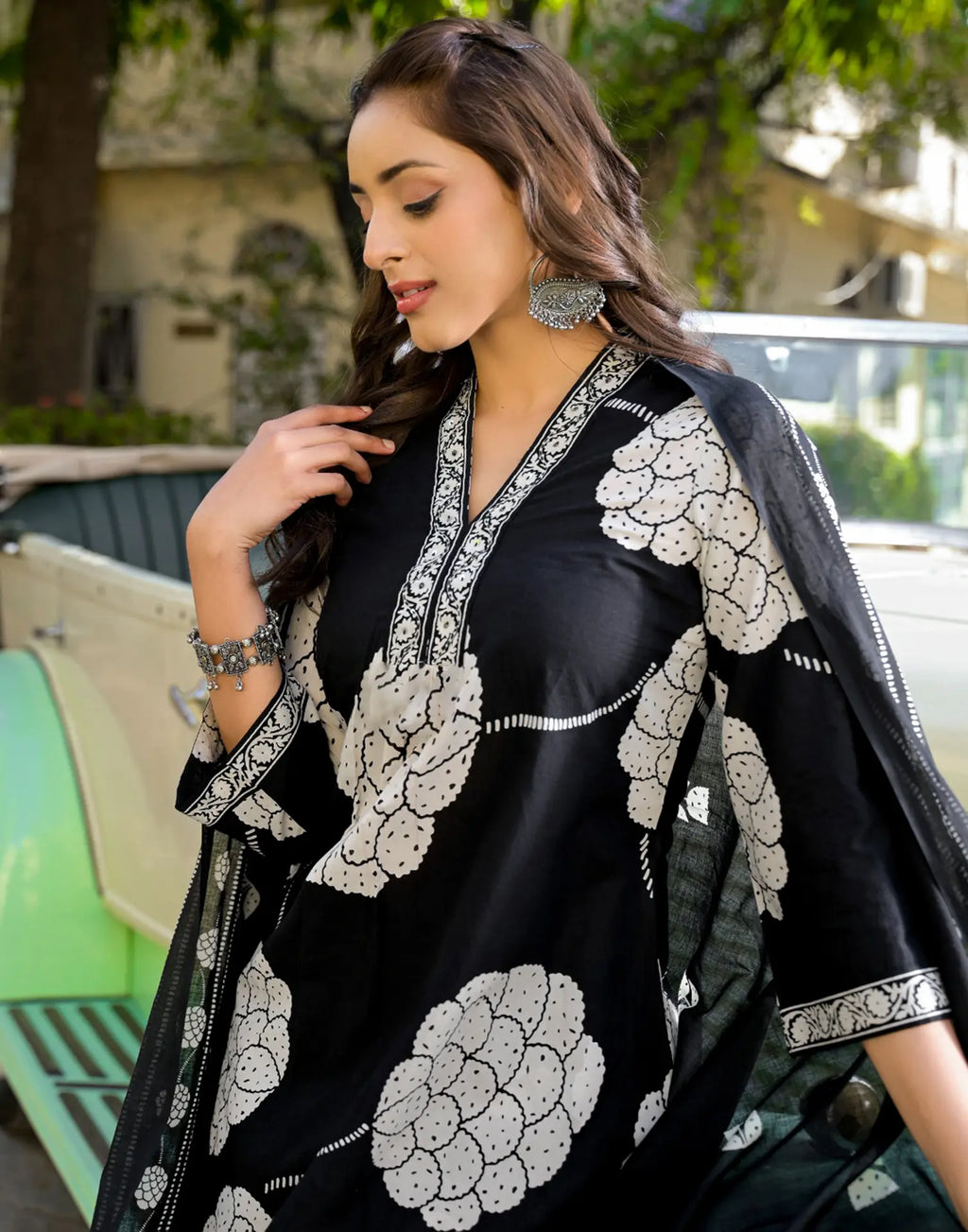 Viscose Rayon Printed A-Line 3 Piece Kurta Set