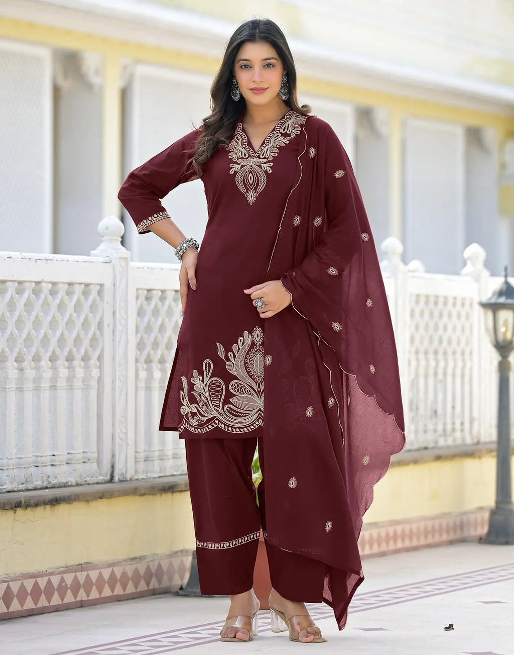 Pure Cotton Embroidered Straight 3 Piece Kurta Set