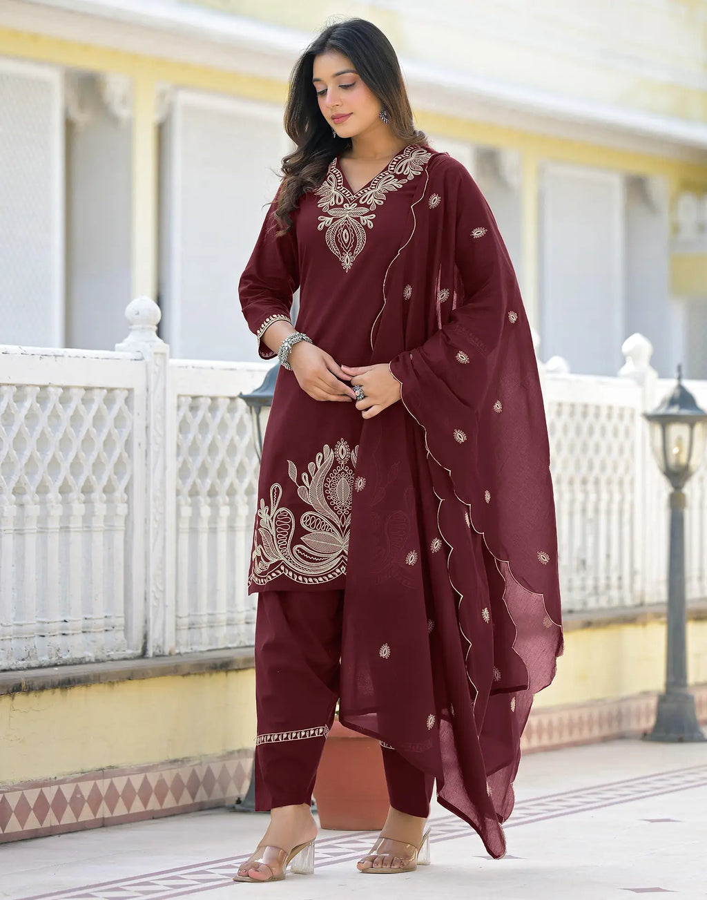 Pure Cotton Embroidered Straight 3 Piece Kurta Set