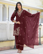 Pure Cotton Embroidered Straight 3 Piece Kurta Set