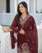 Pure Cotton Embroidered Straight 3 Piece Kurta Set