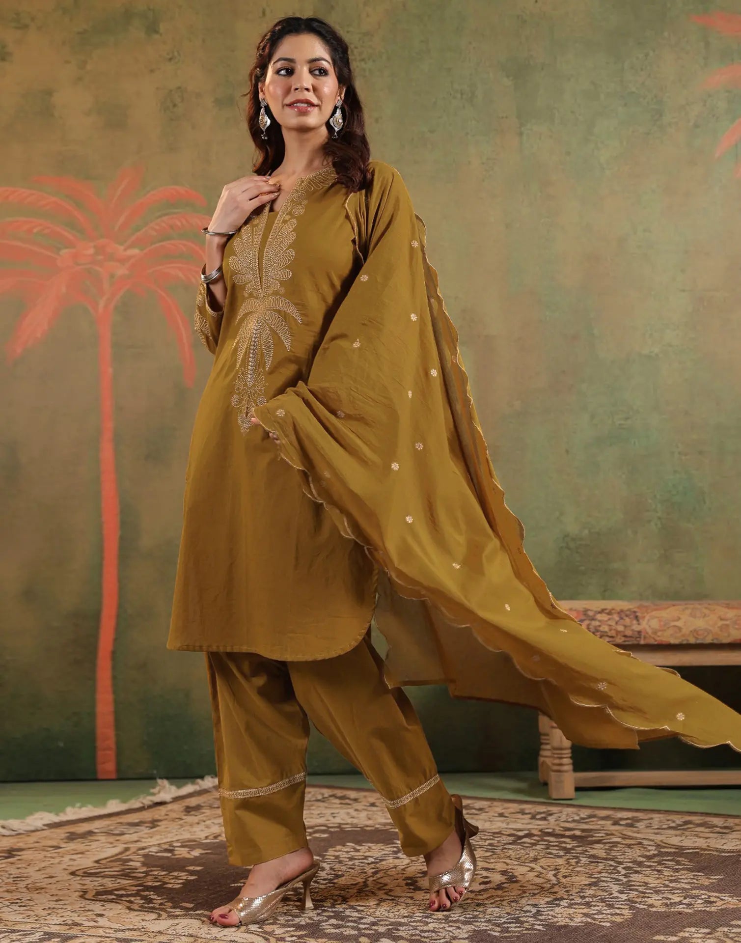 Pure Cotton Embroidered Straight 3 Piece Kurta Set