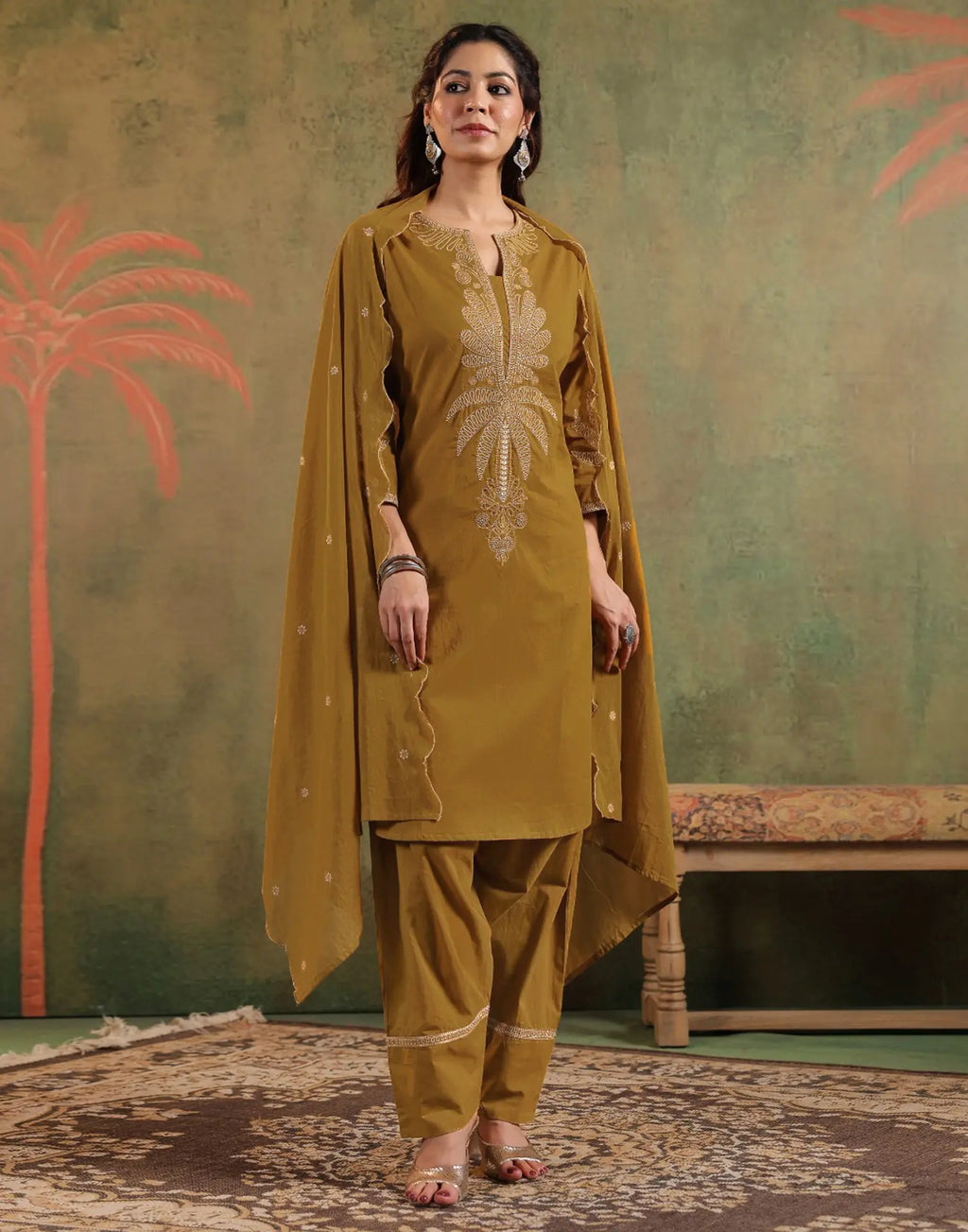 Pure Cotton Embroidered Straight 3 Piece Kurta Set