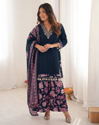 Skylee Cotton Embroidered Straight 3 Piece Kurta Set For Woman