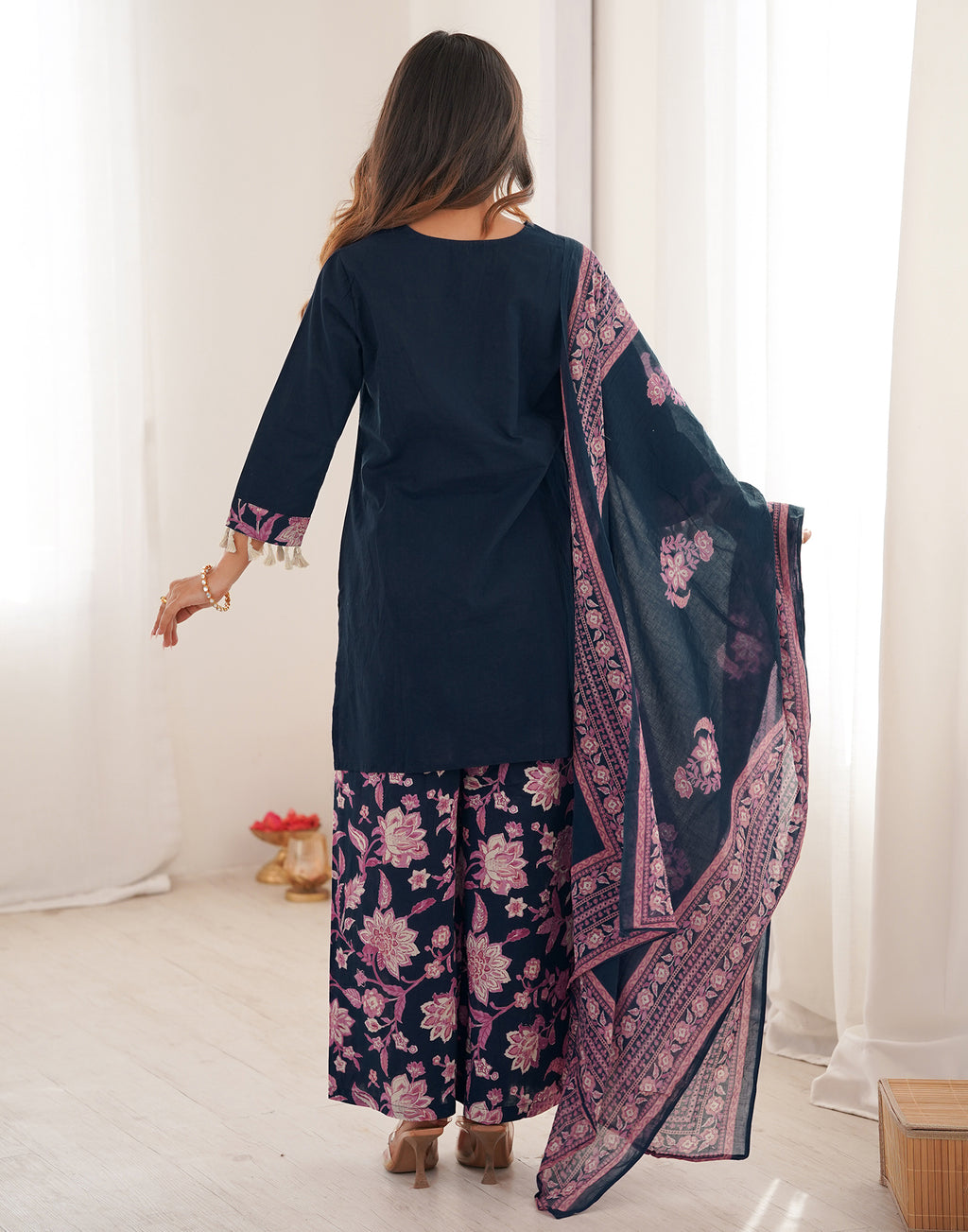 Skylee Cotton Embroidered Straight 3 Piece Kurta Set For Woman