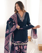 Skylee Cotton Embroidered Straight 3 Piece Kurta Set For Woman