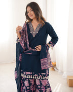 Skylee Cotton Embroidered Straight 3 Piece Kurta Set For Woman