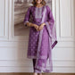 Silk Blend Printed Straight Kurta with Pant & Dupatta