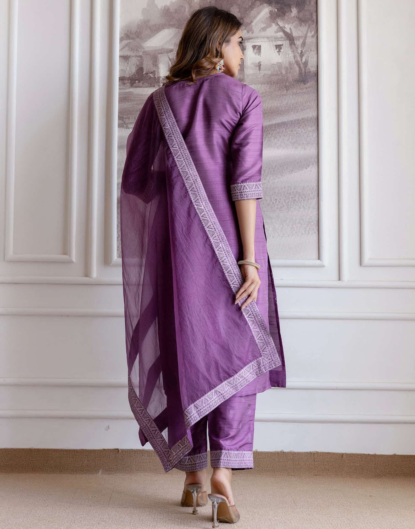 Silk Blend Printed Straight Kurta with Pant & Dupatta