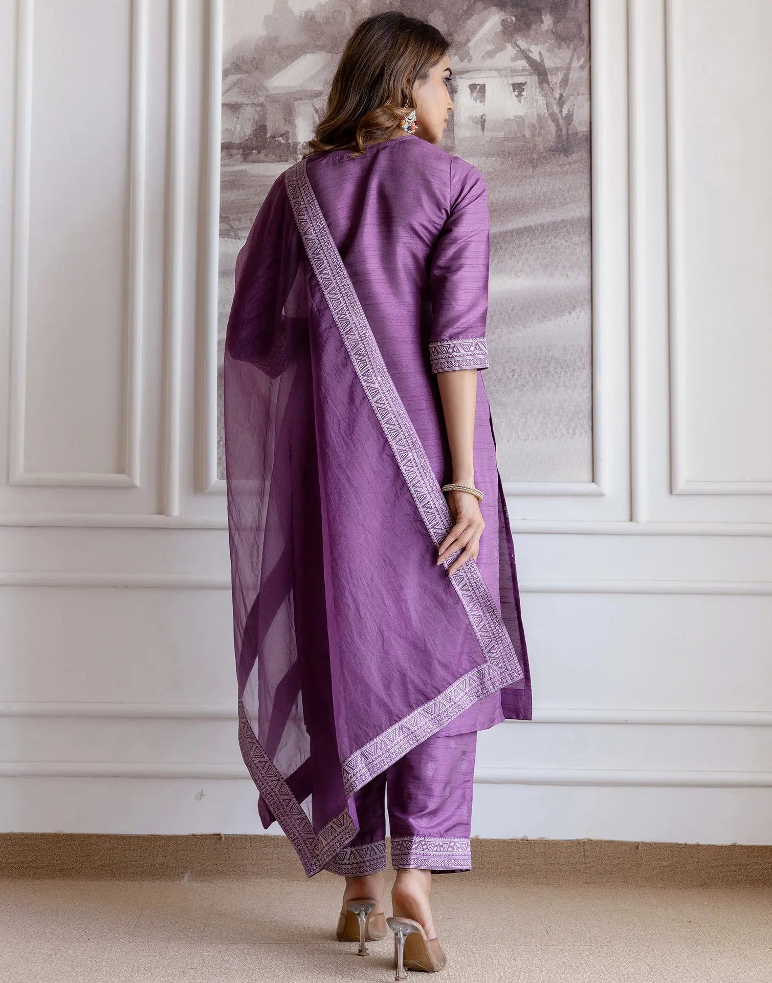 Silk Blend Printed Straight 3 Piece Kurta Set